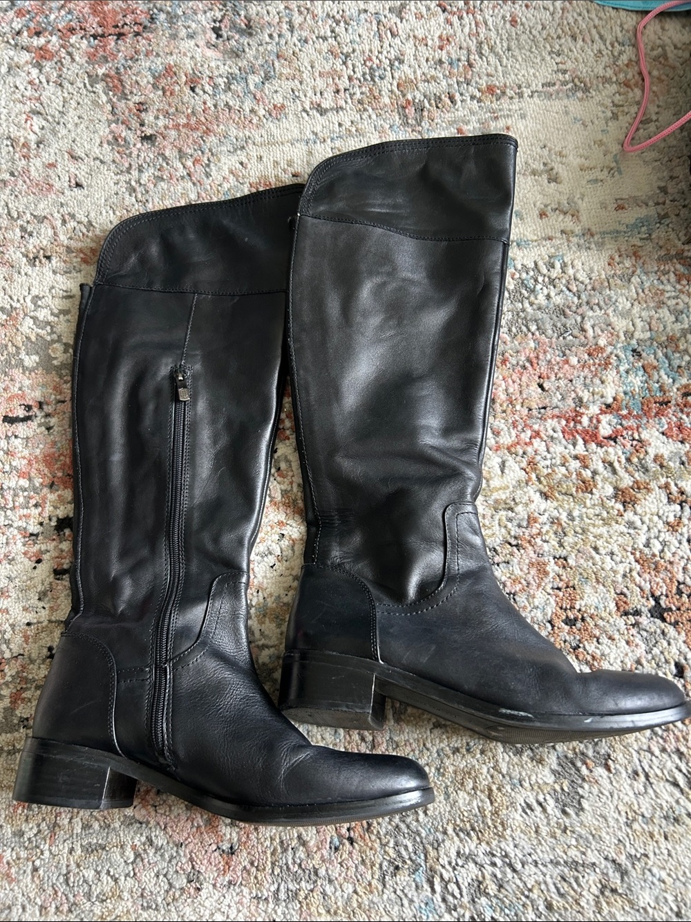 Vince Camuto Black Leather Knee-High Riding Boots